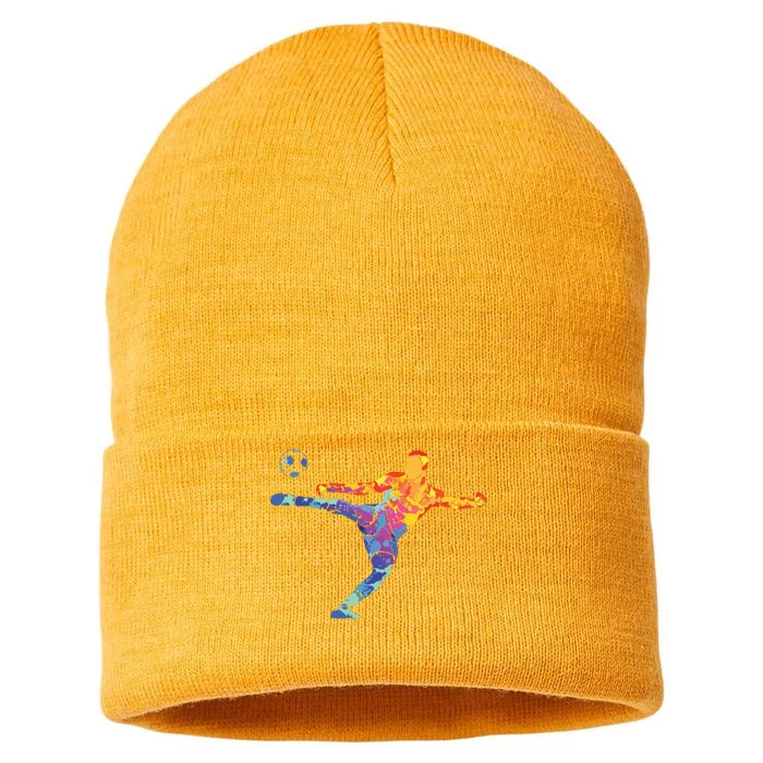 Soccer Athlete Sports Drawing Sustainable Knit Beanie