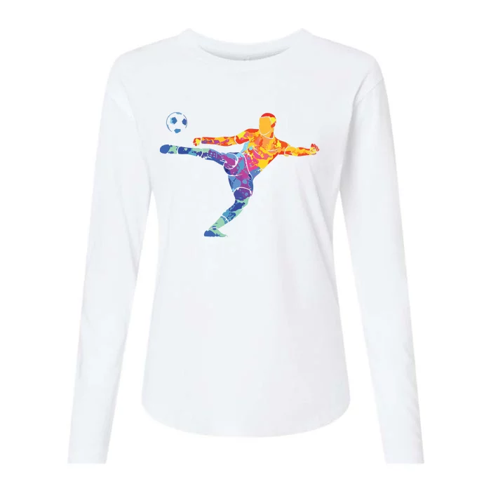 Soccer Athlete Sports Drawing Womens Cotton Relaxed Long Sleeve T-Shirt