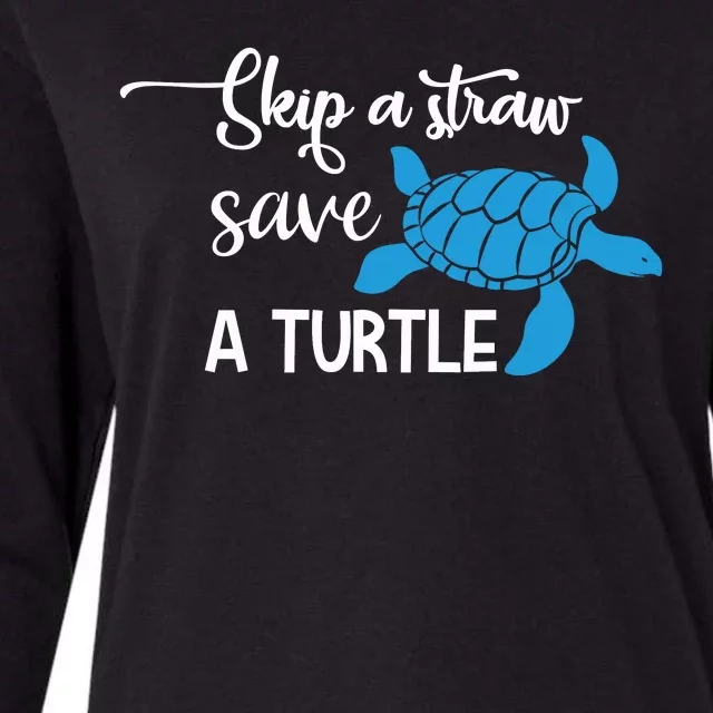 Skip A Straw Save A Turtle Womens Cotton Relaxed Long Sleeve T-Shirt