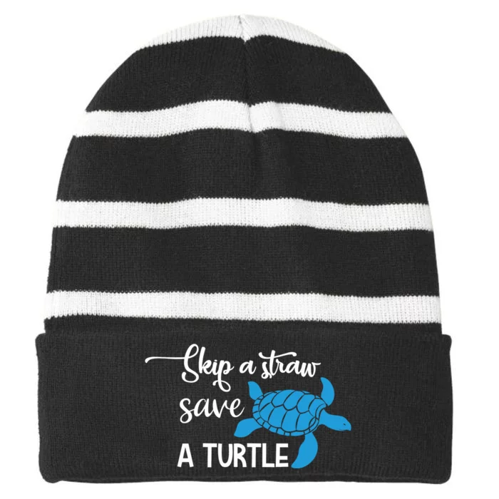 Skip A Straw Save A Turtle Striped Beanie with Solid Band