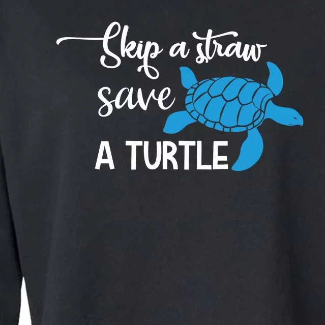 Skip A Straw Save A Turtle Cropped Pullover Crew