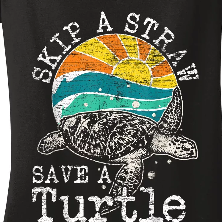 Skip A Straw Save A Turtle Women's V-Neck T-Shirt