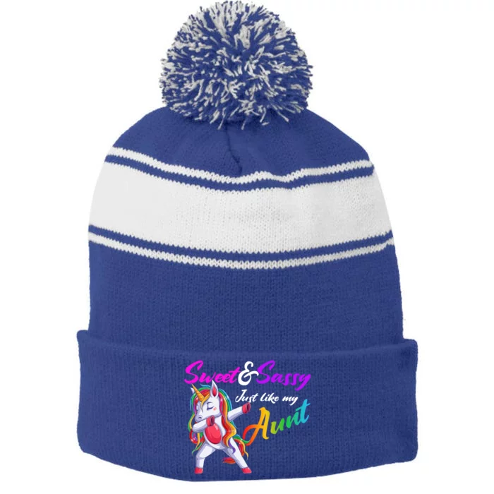 Sweet And Sassy Just Like My Aunt Matching Aunt And Niece Gift Stripe Pom Pom Beanie