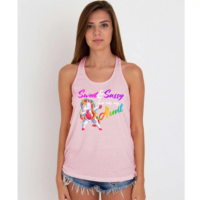 Sweet And Sassy Just Like My Aunt Matching Aunt And Niece Gift Women's Knotted Racerback Tank