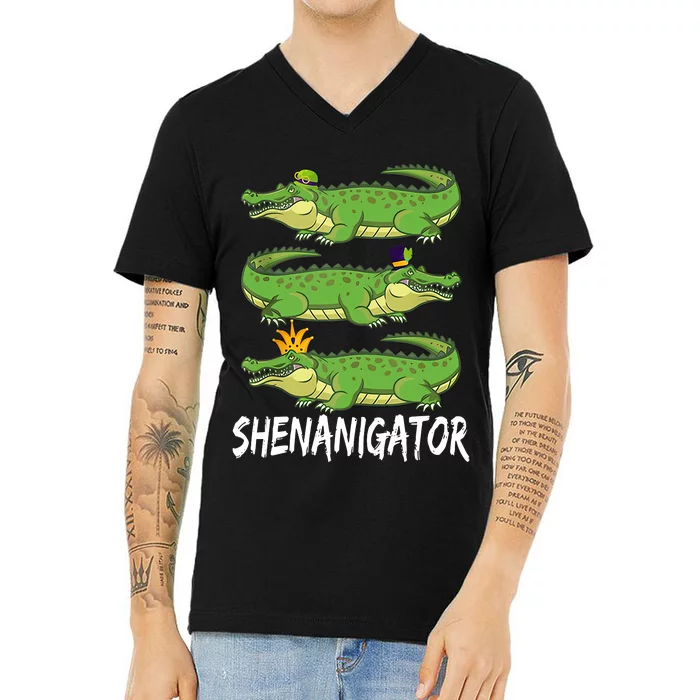 Shenanigator Alligator St Patrick's Day Beer Drinking Party Crocodile V-Neck T-Shirt