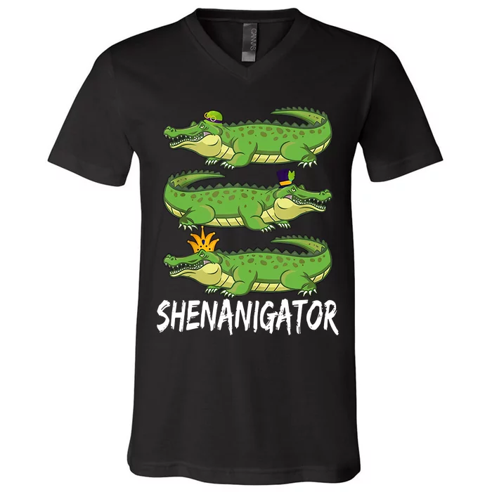 Shenanigator Alligator St Patrick's Day Beer Drinking Party Crocodile V-Neck T-Shirt