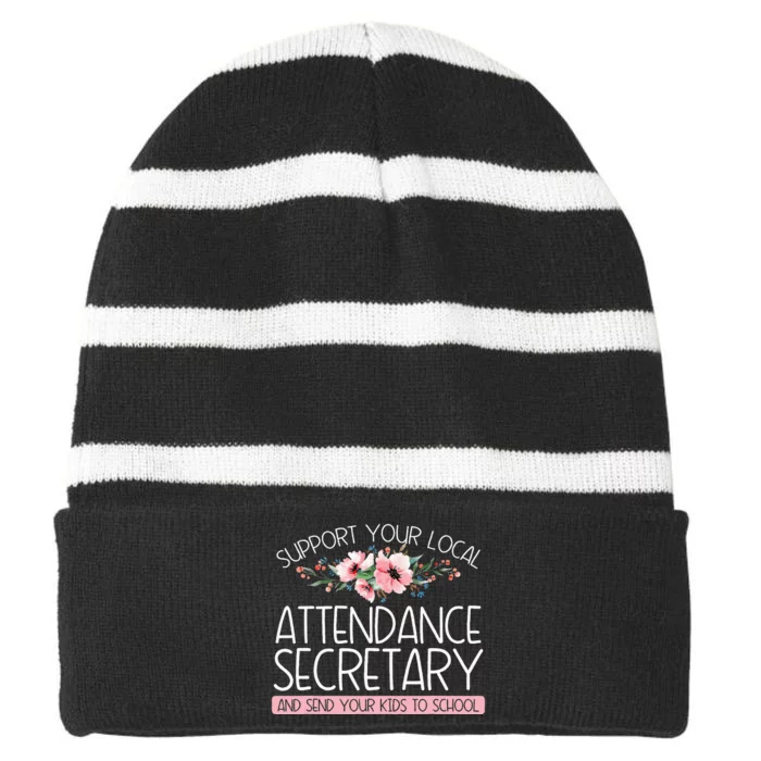 Support Attendance Secretary School Attendance Clerk Striped Beanie with Solid Band