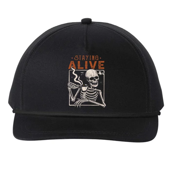 Staying Alive Skeleton Drink Coffee Funny Skeleton Skull Snapback Five-Panel Rope Hat