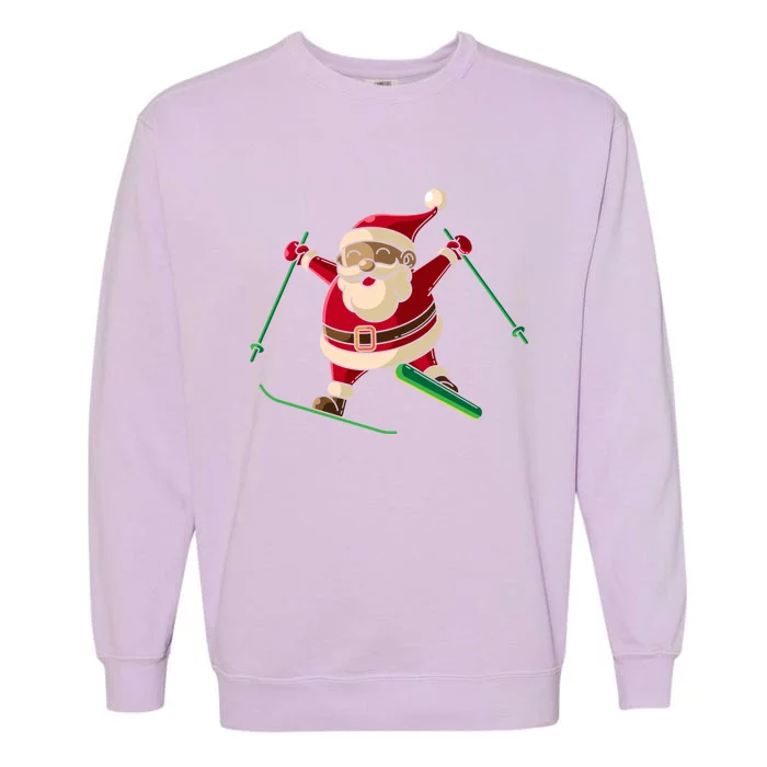 Ski And Snowboard Santa Claus On Ski Funny Gift Garment-Dyed Sweatshirt