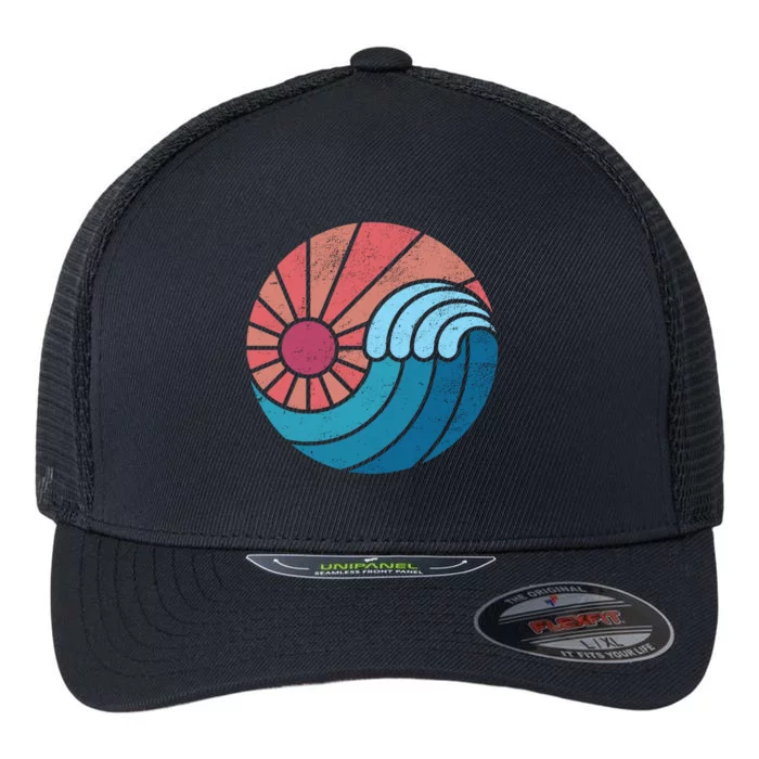 Sun And Sea Retro Vintage Wave Flexfit Unipanel Trucker Cap