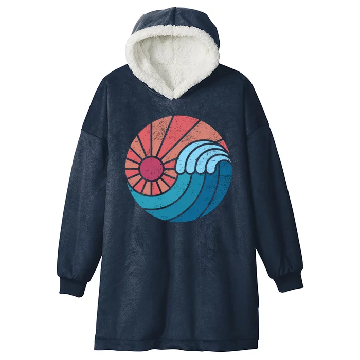 Sun And Sea Retro Vintage Wave Hooded Wearable Blanket