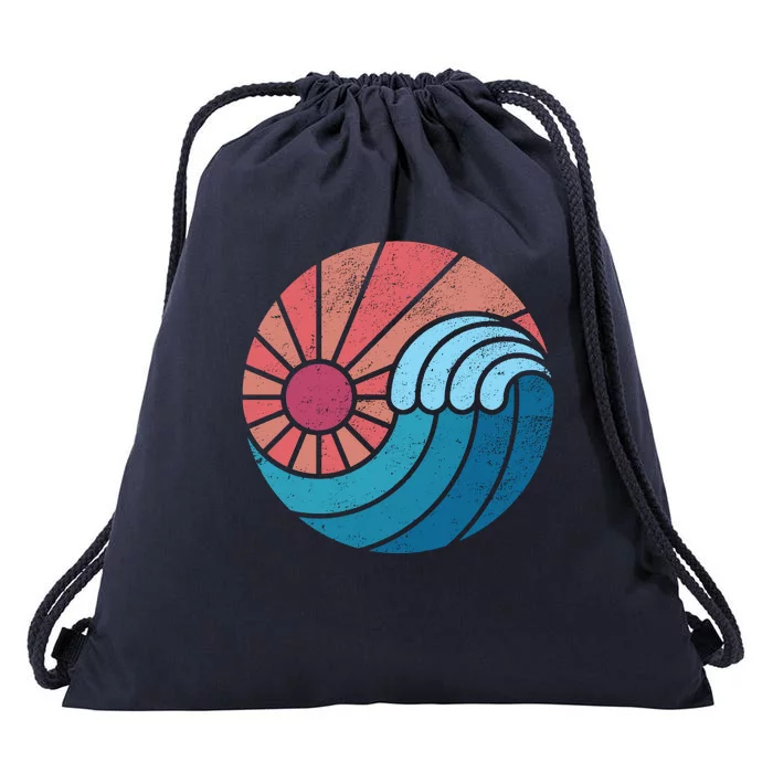 Sun And Sea Retro Vintage Wave Drawstring Bag