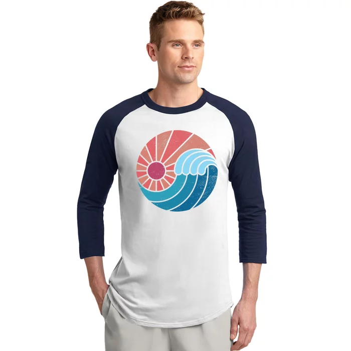 Sun And Sea Retro Vintage Wave Baseball Sleeve Shirt