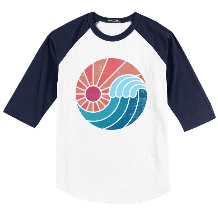 Sun And Sea Retro Vintage Wave Baseball Sleeve Shirt