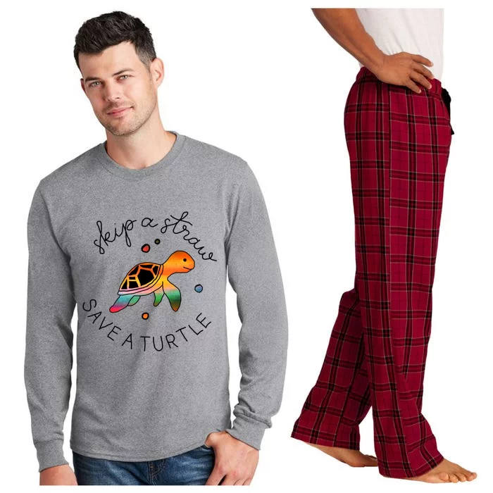 Skip A Straw Save A Turtle Gift Long Sleeve Pajama Set