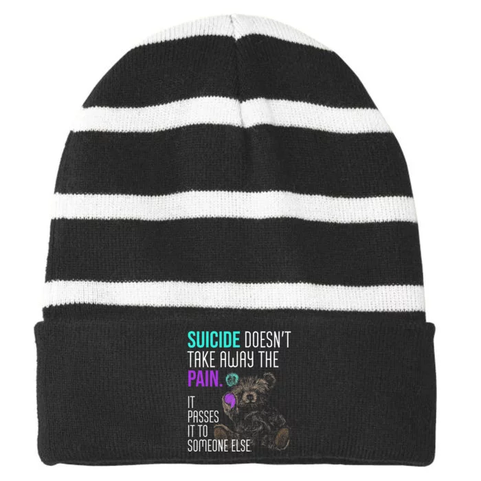 Suicide Awareness Semicolon Mental Health Positive Striped Beanie with Solid Band