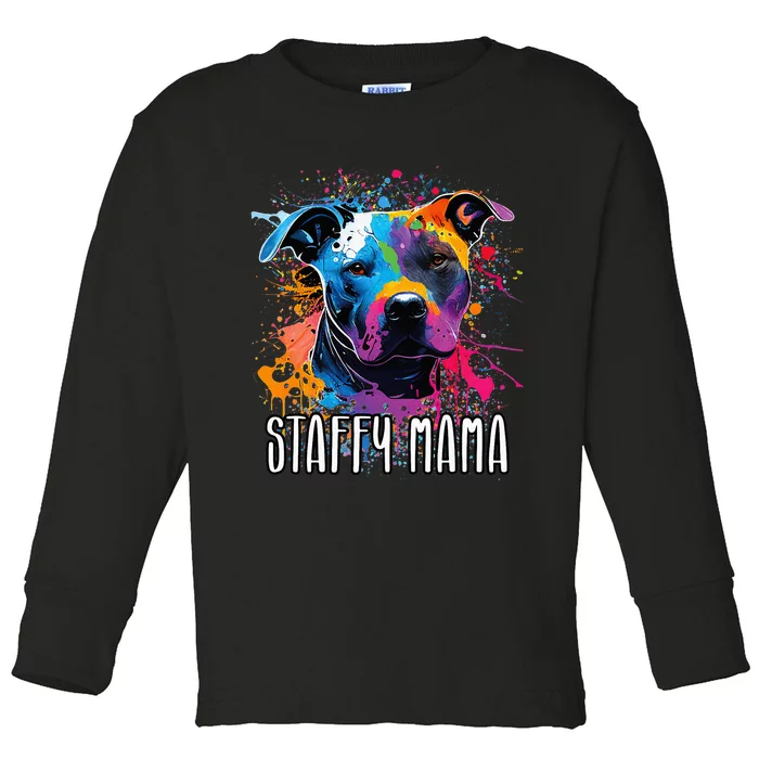 Splash Art Staffordshire Bull Terrier Staffy Mama Toddler Long Sleeve Shirt