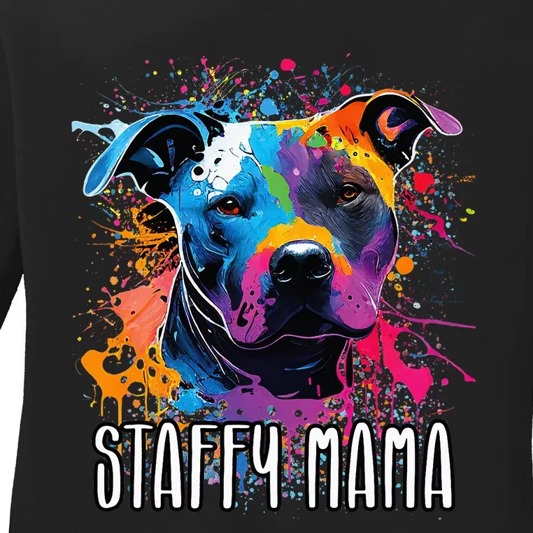 Splash Art Staffordshire Bull Terrier Staffy Mama Ladies Long Sleeve Shirt