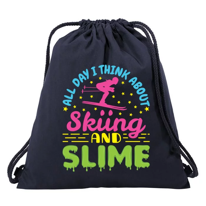 Skiing And Slime Skier Ski Lover Slime Party Gift Drawstring Bag