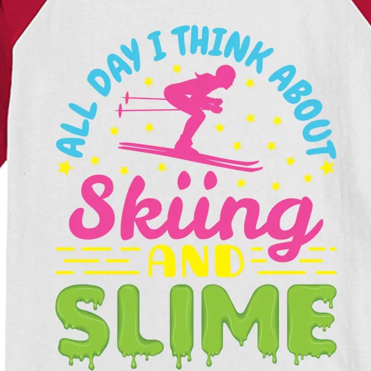 Skiing And Slime Skier Ski Lover Slime Party Gift Kids Colorblock Raglan Jersey