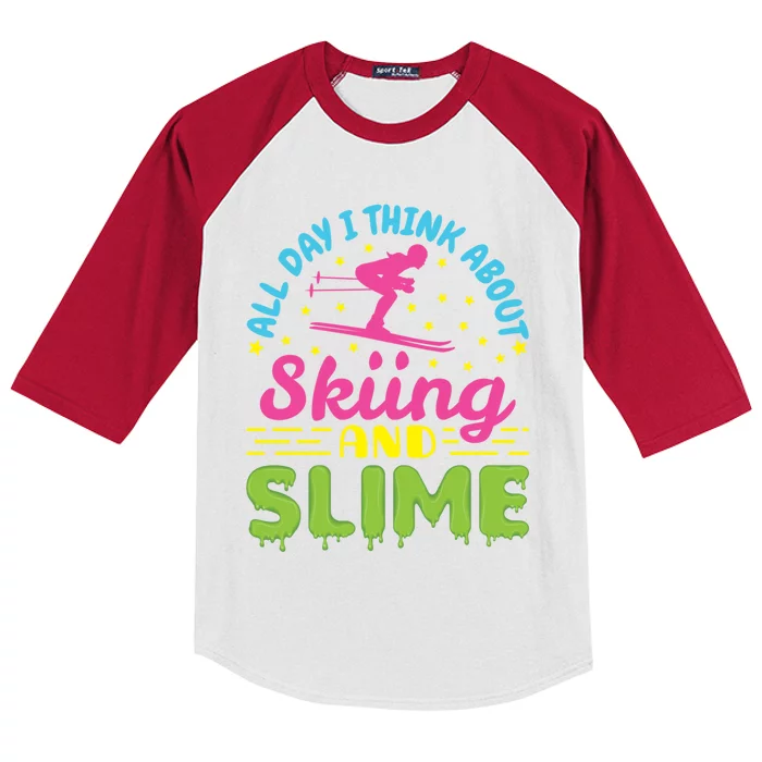 Skiing And Slime Skier Ski Lover Slime Party Gift Kids Colorblock Raglan Jersey