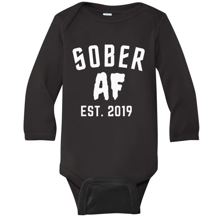 Sober Af Since Est 2019 5 Years Sobriety Anniversary Baby Long Sleeve Bodysuit