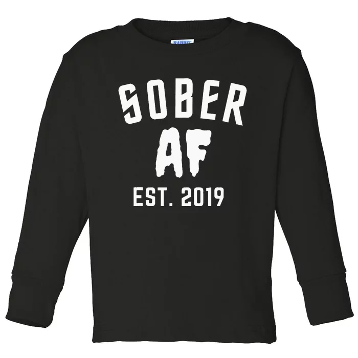 Sober Af Since Est 2019 5 Years Sobriety Anniversary Toddler Long Sleeve Shirt