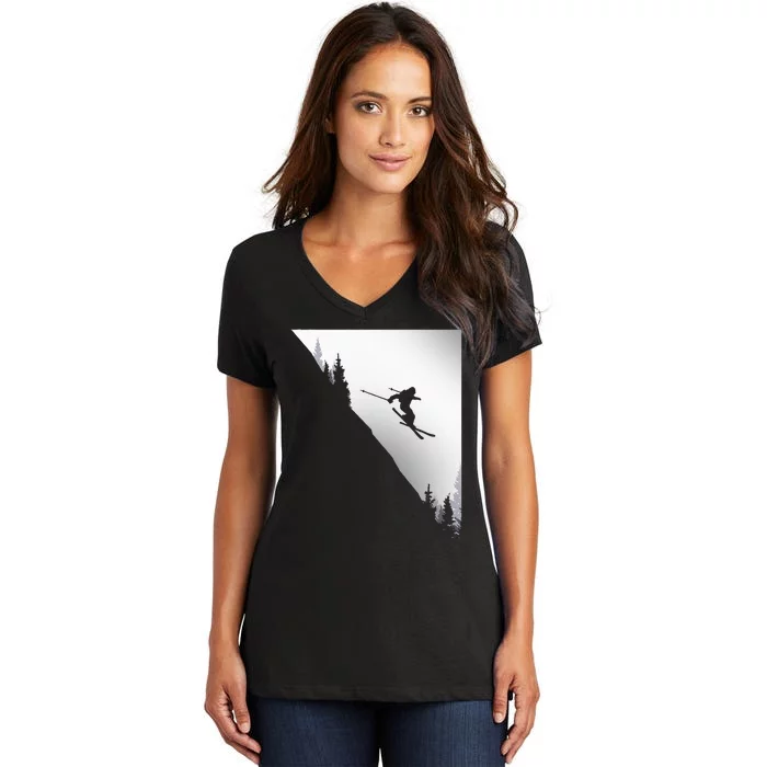 Ski Apparel Skiing Skier Ski Women's V-Neck T-Shirt