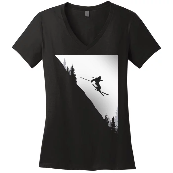 Ski Apparel Skiing Skier Ski Women's V-Neck T-Shirt