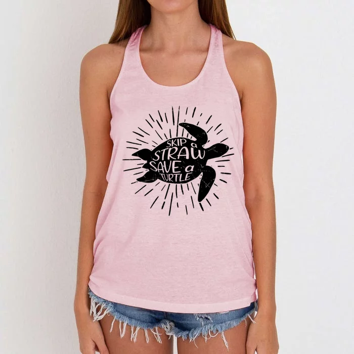 Skip A Straw Save A Turtle Ecofriendly Cool Gift Women's Knotted Racerback Tank