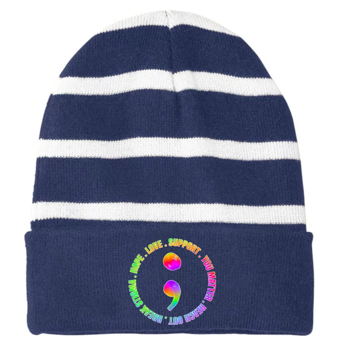 Suicide Awareness Semi Colon Support Striped Beanie with Solid Band