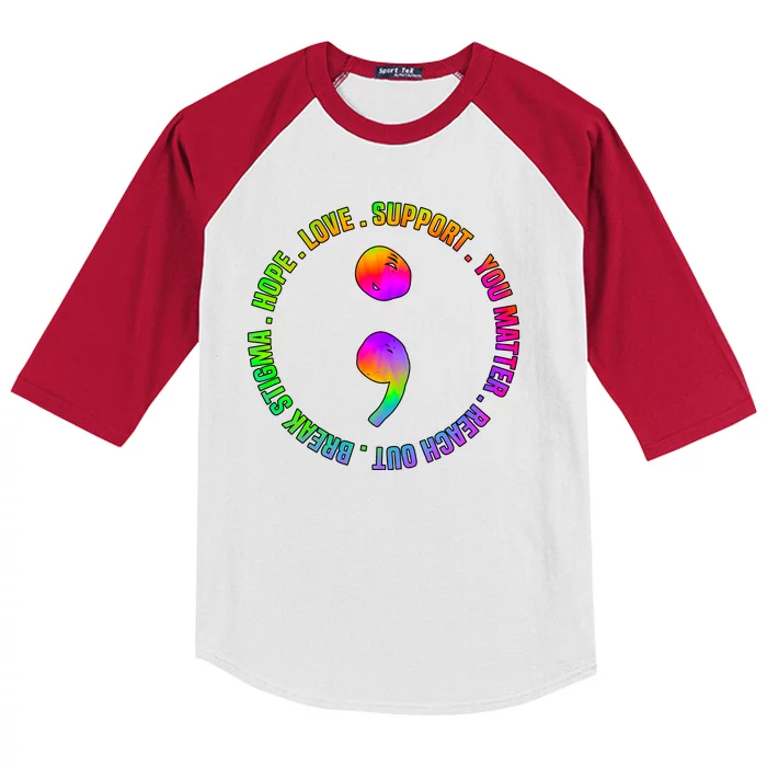 Suicide Awareness Semi Colon Support Kids Colorblock Raglan Jersey