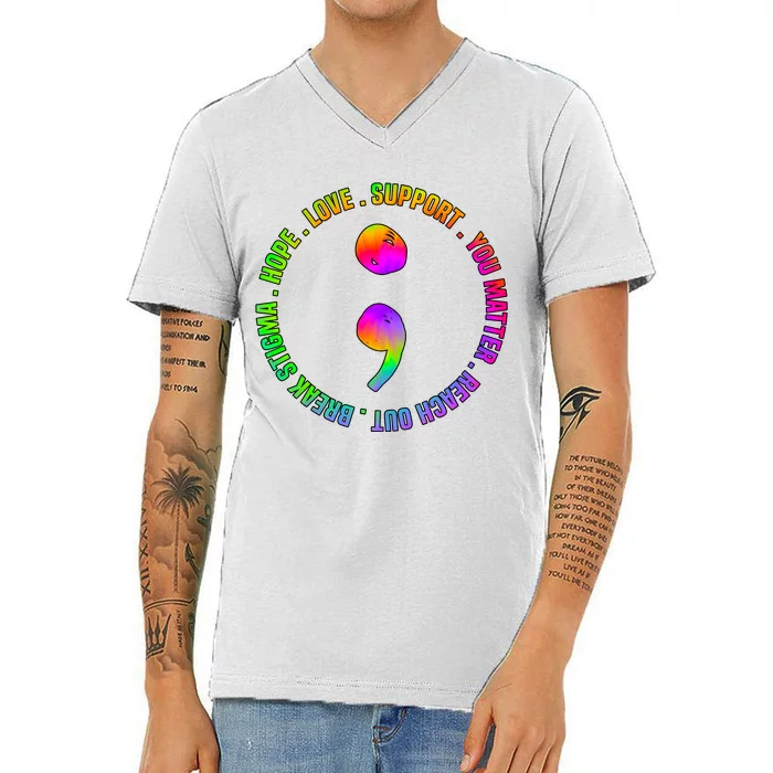 Suicide Awareness Semi Colon Support V-Neck T-Shirt