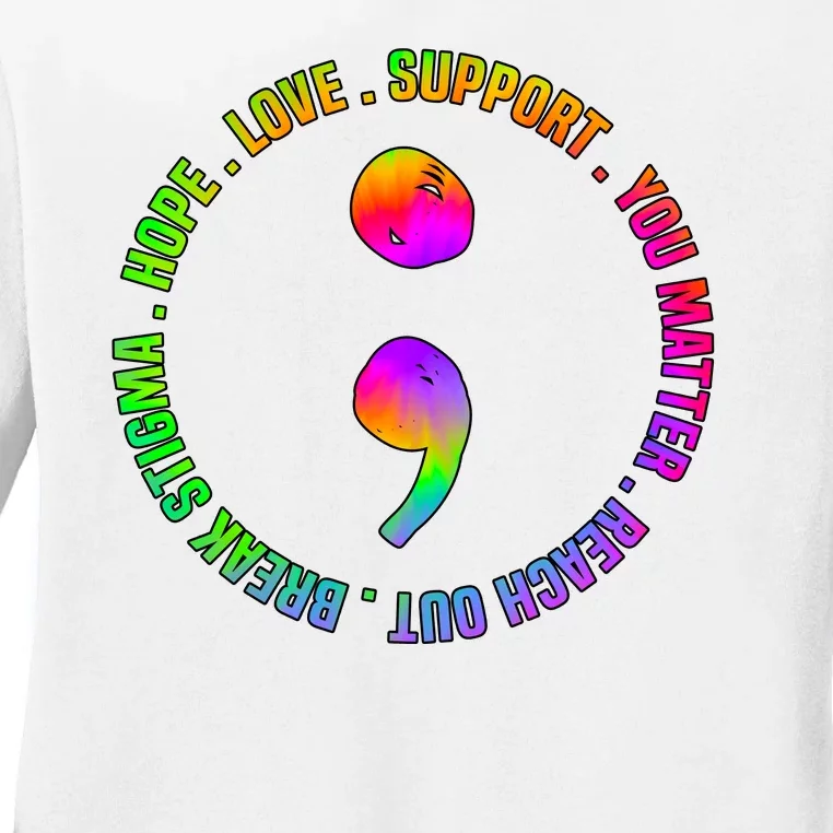 Suicide Awareness Semi Colon Support Ladies Long Sleeve Shirt