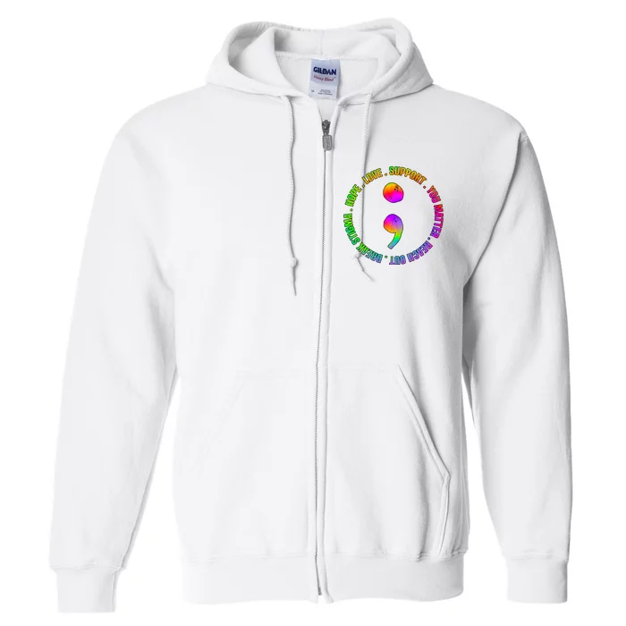 Suicide Awareness Semi Colon Support Full Zip Hoodie