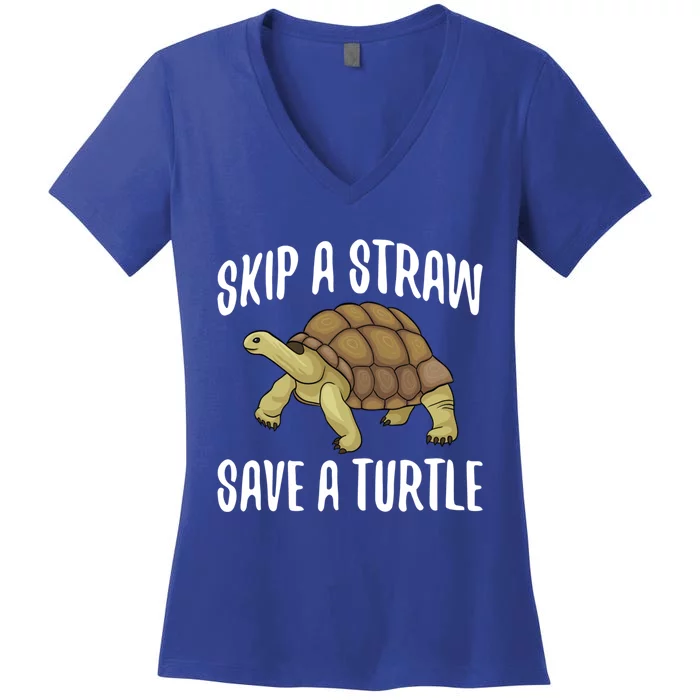 Skip A Straw Save A Turtle Ll Turtle Fan Gift Women's V-Neck T-Shirt