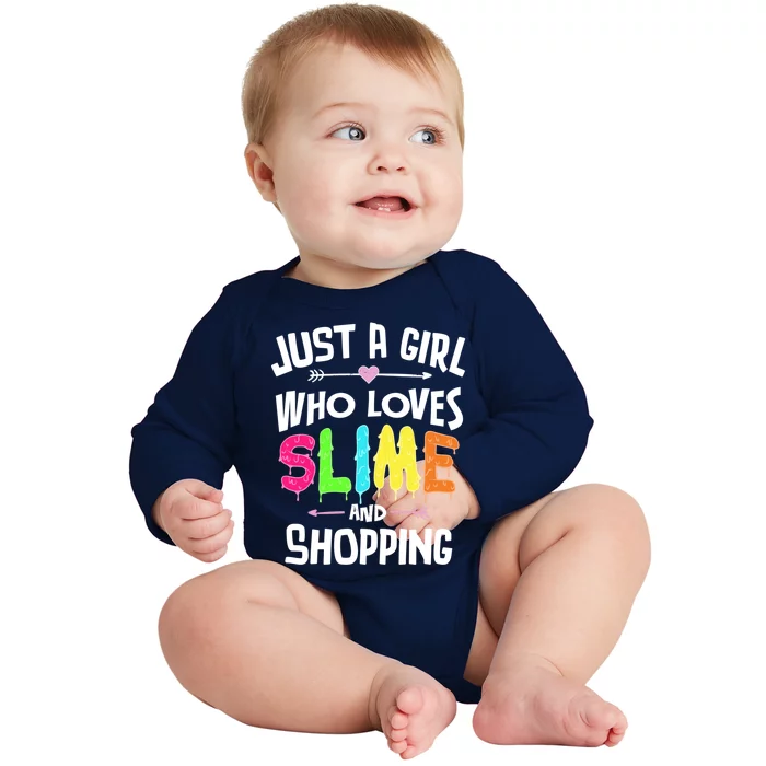 Slime And Shopping Funny Gift Funny Gift Baby Long Sleeve Bodysuit