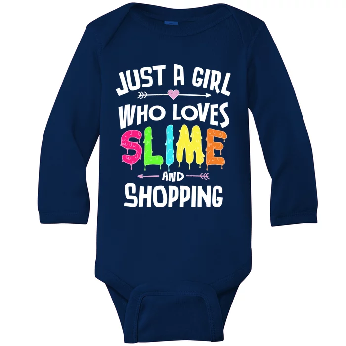 Slime And Shopping Funny Gift Funny Gift Baby Long Sleeve Bodysuit