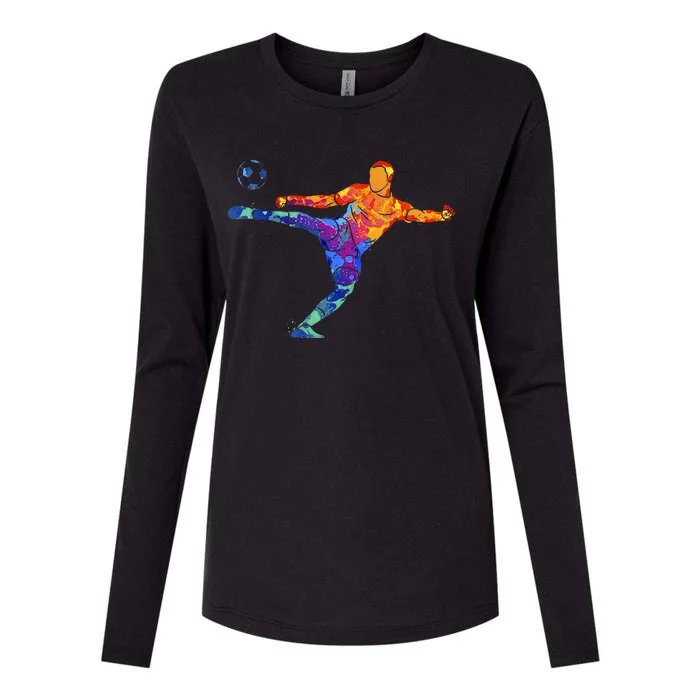 Soccer Athlete Sports Graphic Drawing Womens Cotton Relaxed Long Sleeve T-Shirt