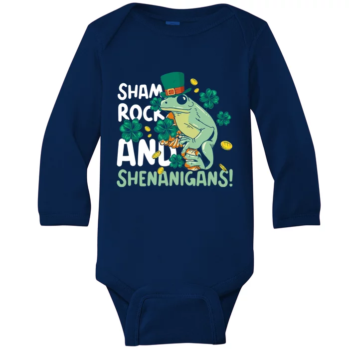 Shamrock And Shenanigans With A Frog For St Patrick's Day Gift Baby Long Sleeve Bodysuit