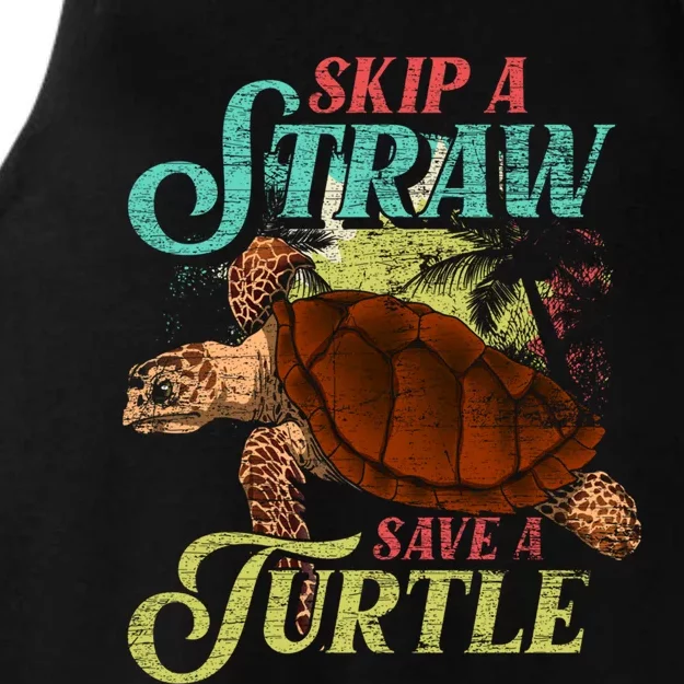 Skip A Straw Save A Turtle Ocean Animal Lover Sea Turtle Gift Ladies Tri-Blend Wicking Tank