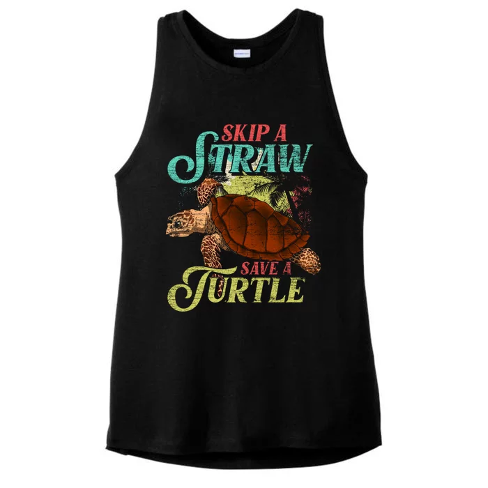 Skip A Straw Save A Turtle Ocean Animal Lover Sea Turtle Gift Ladies Tri-Blend Wicking Tank