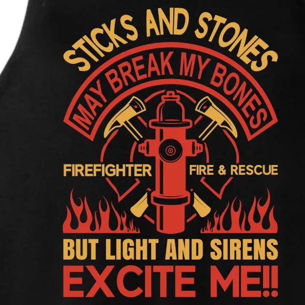 Sticks And Stones May Break My Bones Firefighter Ladies Tri-Blend Wicking Tank