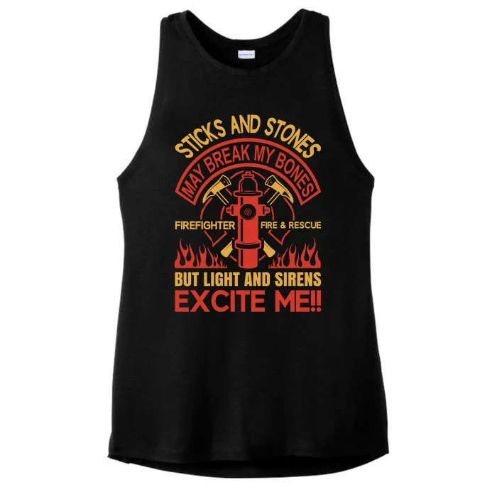 Sticks And Stones May Break My Bones Firefighter Ladies Tri-Blend Wicking Tank