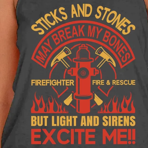 Sticks And Stones May Break My Bones Firefighter Women's Knotted Racerback Tank