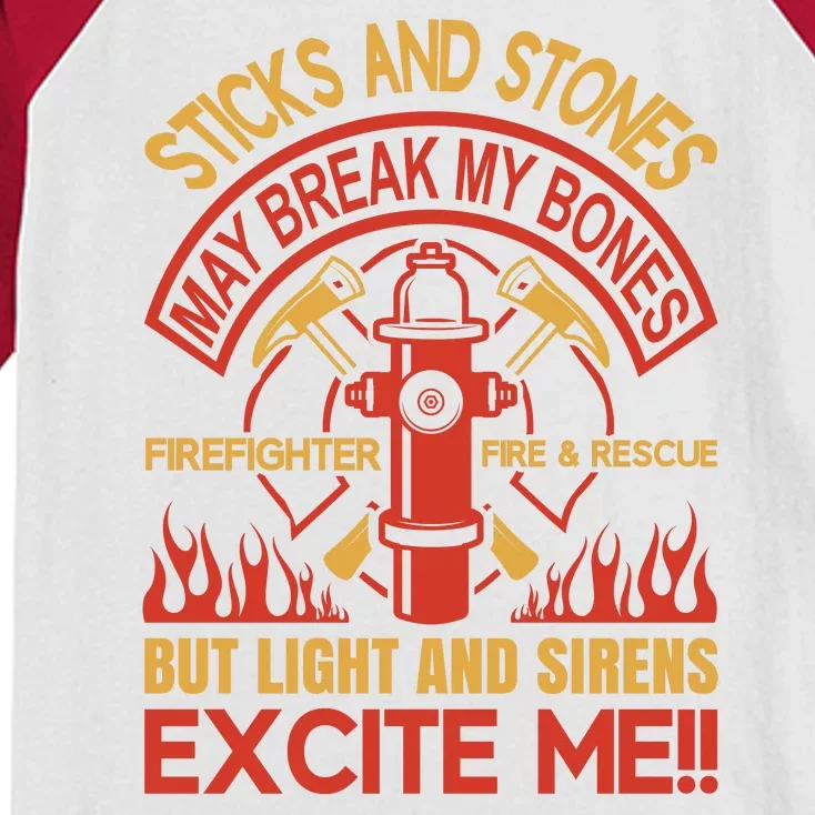 Sticks And Stones May Break My Bones Firefighter Kids Colorblock Raglan Jersey