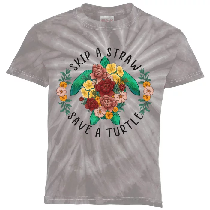 Skip A Straw Save A Turtle Art Happy Earth Day Kids Tie-Dye T-Shirt