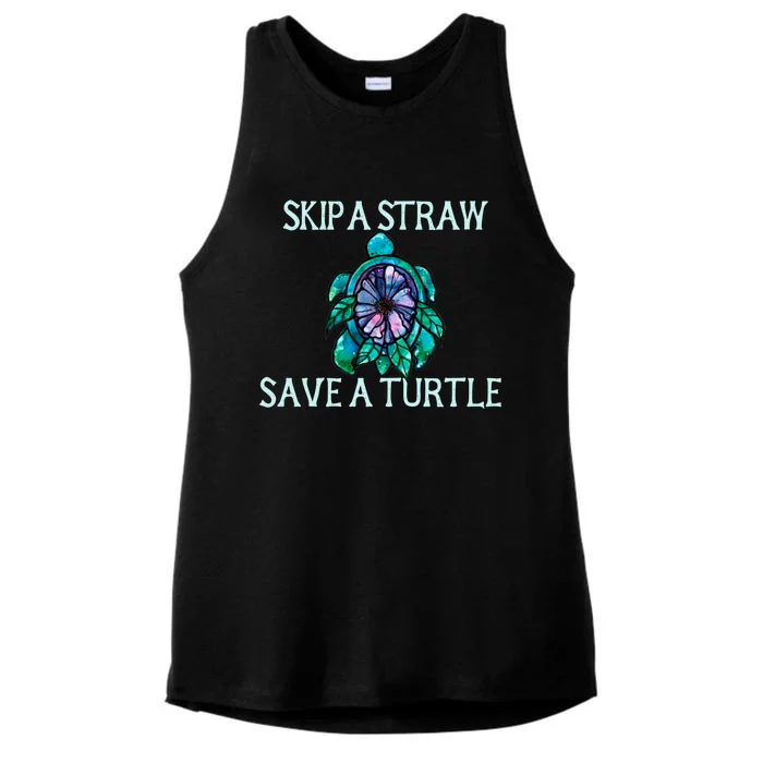 Skip A Straw Save A Turtle Gift Ladies Tri-Blend Wicking Tank