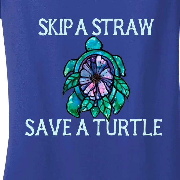 Skip A Straw Save A Turtle Gift Women's V-Neck T-Shirt