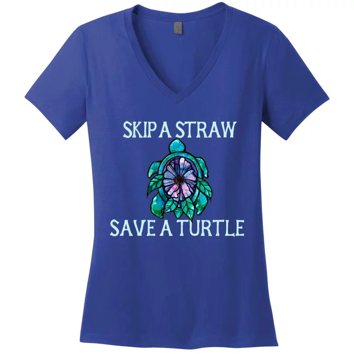 Skip A Straw Save A Turtle Gift Women's V-Neck T-Shirt